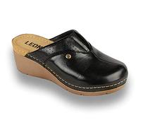 LEON 1002 Zoccoli Sabot Pantofole Scarpe Pelle Donna, Nero, EU 36