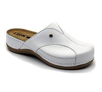 Leon 912 Sandali Zoccoli Sabot Pantofole Scarpe Pelle Donna, Bianco, EU 39