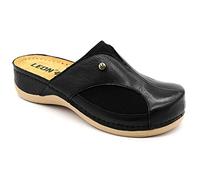 Leon 912 Sandali Zoccoli Sabot Pantofole Scarpe Pelle Donna, Nero, EU 38