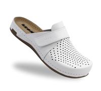 Leon 970 - Zoccoli in pelle da donna, 100% pelle, supporto per l'arco, piattaforma anti-scivolo, da lavoro o da tutti i giorni, scarpe slip-on, bianco, 40 EU Stretta