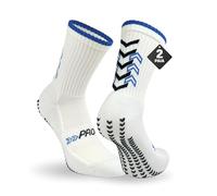 LEON D'ORO Calze da Calcio Antiscivolo Uomo in Cotone Calzini Sportivi Donna Grip Traspiranti Made in Italy per Calcio Calcetto e Running (IT, Numero, 35, 38, Regular, Regular, 2PAIA BIANCO/BLU)