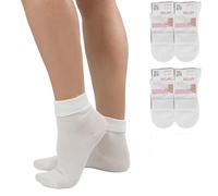 LEON D'ORO Calzini Bianchi Donna 100% COTONE Calze con Risvolto Leggeri Donna Sanitarie MADE IN ITALY (IT, Numero, 35, 37, Regular, Regular, 4 Paia Bianco)