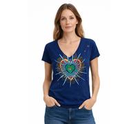 Leon & Harper t-shirt blu chiaro EX-VOTO TONTON JC03 scollo V ricami cotone bio