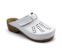 LEON PU161 Zoccoli Sabot Pantofole Scarpe Pelle Donna, Bianco, EU 38
