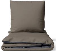 Leonado Vicenti Biancheria da letto, 2 pezzi, copripiumino da 135 x 200 cm, con federa da 80 x 80 cm, in raso di cotone Oeko-Tex marrone, effetto lucido, per letto singolo con chiusura lampo