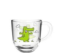 Leonardo Bambini 022900 - Tazza in vetro con motivo animale, lavabile in lavastoviglie, motivo coccodrillo, verde, 1 pezzo, 280 ml, 280 ml
