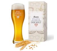 Leonardo, bicchiere da birra di frumento, in vetro, con incisione in lingua tedesca "Bester Papa der Welt", ideale come regalo per il compleanno e la festa del papà, da 0,5 l