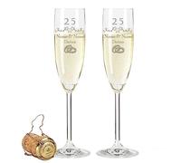 Leonardo Bicchieri da champagne con incisione - Nozze d'argento 25 anni - Personalizzabile con nome e data - Regalo per lei e lui per matrimonio, fidanzamento, anniversario - Colore: champagne