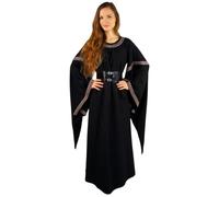 Leonardo Carbone® Abito da donna a tromba Ida | bordatura accento | stile medievale | carnevale, Halloween, cosplay, larp, costume | 100% cotone nero S