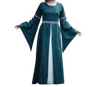 Leonardo Carbone® Abito da donna AVA | allacciatura regolabile | nastri decorativi | Carnevale, Halloween, cosplay, LARP, abito medievale, vestito, costume | 100% cotone, Verde, naturale, XL