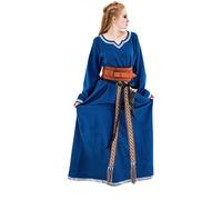 Leonardo Carbone® Abito da donna Brigida | ricamo a mano | scollo a V | Carnevale, Halloween, cosplay, LARP, medievale, vichingo, costume | 100% cotone, Blu, 3XL