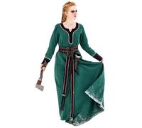 Leonardo Carbone® Abito da donna Freya | ricamo a mano | bicolore | carnevale, Halloween, cosplay, LARP, medievale, costume, abito da festa, cotone | 100% cotone, verde, XL