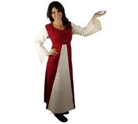 Leonardo Carbone® Abito da donna Ilse, maniche a tromba, allacciatura anteriore, carnevale, Halloween, cosplay, LARP, medievale, costume, vestito, abito da festa, 100% cotone, rosso/naturale, 3XL