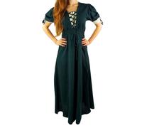 Leonardo Carbone Abito da Donna Medievale LYSA Manica Corta con Lacci in Cotone Verde Beige - XL