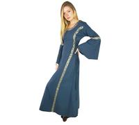 Leonardo Carbone® Abito da donna Sophie | allacciatura regolabile | maniche a tromba fluente | Carnevale, Halloween, cosplay, LARP, medievale, fantasy, costume | 100% cotone, Blu, XL
