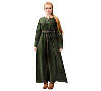 Leonardo Carbone® Abito da donna vichingo Helga | Ricami elaborati | Silhouette fluente | Carnevale, Halloween, cosplay, LARP, Medioevo, vichingo, 100% cotone, verde, 3XL