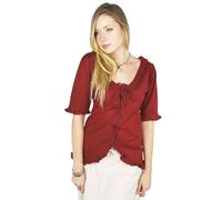 Leonardo Carbone® Camicetta da donna a maniche corte con volant Bea, allacciatura raffinata, volant ornamentali, carnevale, Halloween, cosplay, LARP, medievale, costume | 100% cotone, rosso vivo, XS