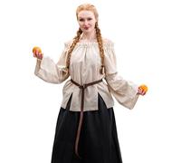 Leonardo Carbone® Camicetta da donna Coletta | senza spalle | maniche voluminose | Carnevale, Halloween, cosplay, LARP, medievale, tunica, costume, vichingo, cotone, naturale, Small/Medium
