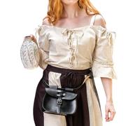 Leonardo Carbone® Camicetta da donna Prina | spalline regolabili | allacciatura anteriore | Carnevale, Halloween, cosplay, LARP, medievale, vichingo, costume | cotone, naturale, L