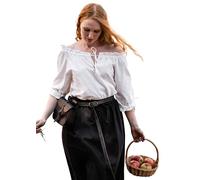 Leonardo Carbone® Camicia da donna medievale a maniche corte Sandra | coulisse regolabile | elegante decorazione in pizzo | Carnevale, Halloween, cosplay, LARP, tunica, camicia | 100% cotone,