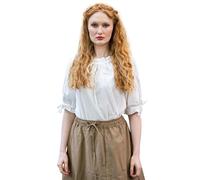 Leonardo Carbone® Camicia da donna medievale a maniche corte Sandra | coulisse regolabile | elegante decorazione in pizzo | Carnevale, Halloween, cosplay, LARP, tunica, camicia | 100% cotone, bianco,