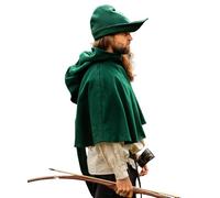 Leonardo Carbone® Cappello da uomo Robin Hood, con bordo asimmetrico, stile medievale, carnevale, Halloween, cosplay, LARP, cappello, accessorio, lana verde, taglia unica