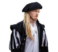 Leonardo Carbone® Copricapo da uomo in velluto, fascia integrata, arricciature posteriori, carnevale, Halloween, cosplay, LARP, medievale, cappello, cotone, 100% cotone, nero, XL