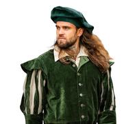 Leonardo Carbone® Copricapo da uomo in velluto, fascia integrata, arricciature posteriori, carnevale, Halloween, cosplay, LARP, medievale, berretto, cappello, cotone, 100% cotone, verde, L