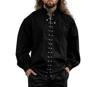 Leonardo Carbone® Dagwin - Camicia medievale con lacci, abbigliamento medievale, da uomo, per il tempo libero, a maniche lunghe, Nero , XXXL