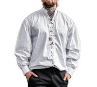 Leonardo Carbone® Dagwin - Camicia medievale con lacci, abbigliamento medievale, da uomo, per il tempo libero, a maniche lunghe, bianco, S