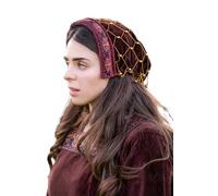 Leonardo Carbone® Elaine - Copricapo da donna in velluto, decorazione con perle, design medievale, per carnevale, Halloween, cosplay, larp, cappello, copricapo | 100% cotone vinaccia
