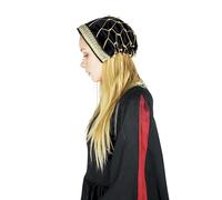 Leonardo Carbone® Elaine - Copricapo da donna in velluto, decorazione con perle, design medievale, per carnevale, Halloween, cosplay, larp, cappello, copricapo | 100% cotone nero/oro