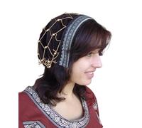 Leonardo Carbone® Elaine - Copricapo da donna in velluto, decorazione con perle, design medievale, per carnevale, Halloween, cosplay, larp, cappello, copricapo, 100% cotone marrone