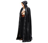 Leonardo Carbone® Erna - Mantello unisex medievale con ricamo, abbigliamento medievale da uomo e da donna, per hobbit, LARP, vichinghi, cosplay, Halloween, 100% cotone nero