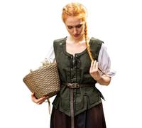 Leonardo Carbone® Gilet da donna Selma | dettagli ricamati | allacciatura anteriore e posteriore | Carnevale, Halloween, cosplay, LARP, medievale, costume | 100% cotone, verde, M
