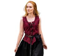 Leonardo Carbone® Gilet da donna Selma | dettagli ricamati | allacciatura anteriore e posteriore | Carnevale, Halloween, cosplay, LARP, medievale, costume | 100% cotone, Colore: rosso, L