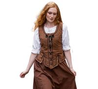 Leonardo Carbone® Gilet da donna Selma | dettagli ricamati | allacciatura anteriore e posteriore | Carnevale, Halloween, cosplay, LARP, medievale, costume | 100% cotone, tabacco, L