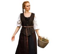 Leonardo Carbone® Gilet da donna Selma | dettagli ricamati | allacciatura anteriore e posteriore | Carnevale, Halloween, cosplay, LARP, medievale, costume | 100% cotone, marrone scuro., L