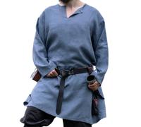 Leonardo Carbone® Halvar - Tunica vichinga, abbigliamento medievale, da uomo, camicia in lino, per il tempo libero, a maniche lunghe, costume da carnevale, tunica vichinga, abbigliamento LARP, 100%