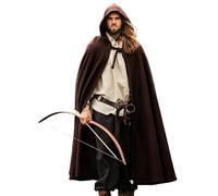 Leonardo Carbone® Hervir - Mantello unisex medievale in lana con cappuccio lungo, abbigliamento medievale da donna e da uomo, mantello da hobbit, abbigliamento da vichingo, cosplay, Halloween,