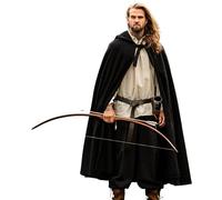 Leonardo Carbone® Hervir - Mantello unisex medievale in lana con cappuccio lungo, abbigliamento medievale da donna e da uomo, mantello da hobbit, abbigliamento da vichingo, cosplay, Halloween, Nero ,