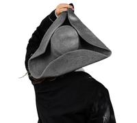Leonardo Carbone® Hugo - Copricapo da uomo, in feltro di lana, a tre punte, forma triangolare, tesa larga, carnevale, Halloween, cosplay, larp, cappello, tricorn, medievale, 100% lana grigia, taglia