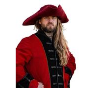 Leonardo Carbone® Hugo - Copricapo da uomo, in feltro di lana, a tre punte, forma triangolare, tesa larga, carnevale, Halloween, cosplay, larp, cappello, tricorn, medievale, 100% lana rossa, taglia