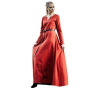 Leonardo Carbone® Lina - Abito da donna con scollo a V, linea ad A, per carnevale, Halloween, cosplay, LARP, medievale, costume, vestito, cotone, Colore: rosso, L
