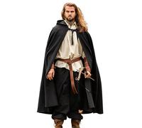 Leonardo Carbone® Mantello medievale Frantz con cappuccio - Abbigliamento medievale da uomo e da donna, costume hobbit, LARP, vichinghi, cosplay, rinascimento, Halloween, 100% cotone nero