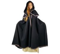 Leonardo Carbone® Mantello unisex medievale con grande cappuccio Theresa - Abbigliamento medievale da uomo e da donna, costume hobbit, LARP, vichinghi, cosplay, uomo, Halloween, Carnevale, nero