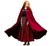 Leonardo Carbone® Mantello unisex medievale in lana con fibbia di lupo Tjark - abbigliamento medievale da uomo e da donna, costume hobbit, LARP, vichingo, cosplay, uomo, Halloween, Carnevale, rosso