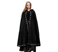 Leonardo Carbone® Mantello unisex medievale in lana con ricamo Alma - abbigliamento medievale da donna e da uomo, capo uomo, costume hobbit, abbigliamento LARP, vichingo, cosplay, Halloween, Nero ,