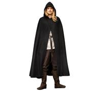 Leonardo Carbone® Mantello unisex Thorian | Cappuccio | aperto frontale | Carnevale, Halloween, cosplay, LARP, medievale, costume, vestito, cappotto, lana nera, taglia unica, Nero , Taglia unica