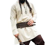 Leonardo Carbone® Ragnar - Tunica di lino vichinga, abbigliamento medievale, camicia di lino, da uomo, a maniche lunghe, costume da carnevale, tunica vichinga, abbigliamento LARP, 100% lino blu,